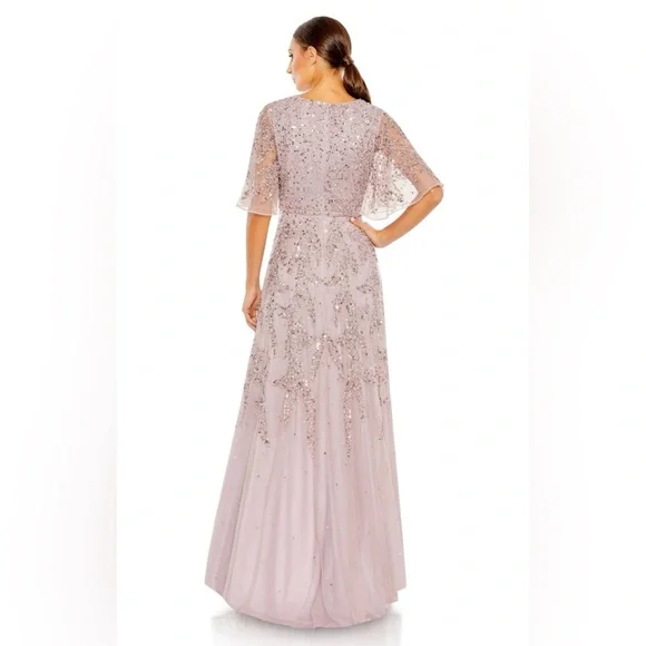 Sequined butterfly sleeve high low gown - Picture 2 of 3